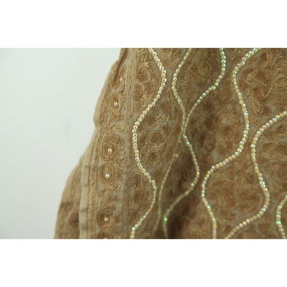 Brown Embroidered Sequin Embellished Scarf 66"x24" Boho Whimsigoth Fairy Witchy - Picture 5 of 10
